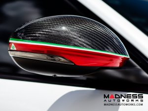 Alfa Romeo Giulia Mirror Covers - Carbon Fiber - Full Replacements - Red Stripe w/ QV Logo